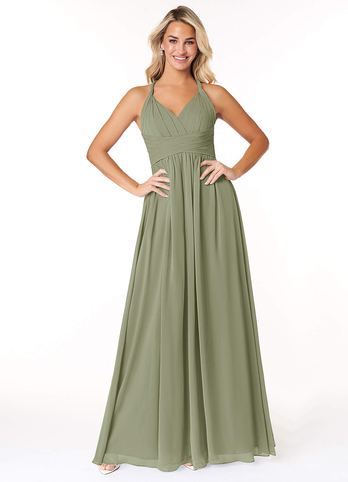Azazie Ashia Bridesmaid Dresses Pistachio A-Line Pleated Chiffon Dress image1