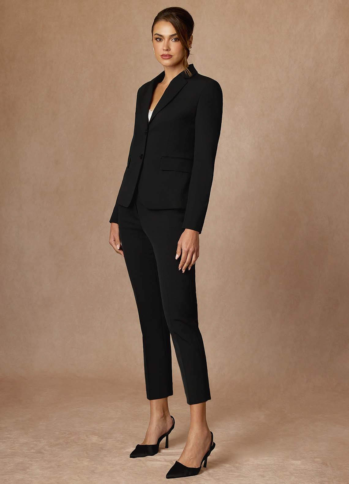 front Whitney Black Refined Weave Performance  Cropped Dress Pants