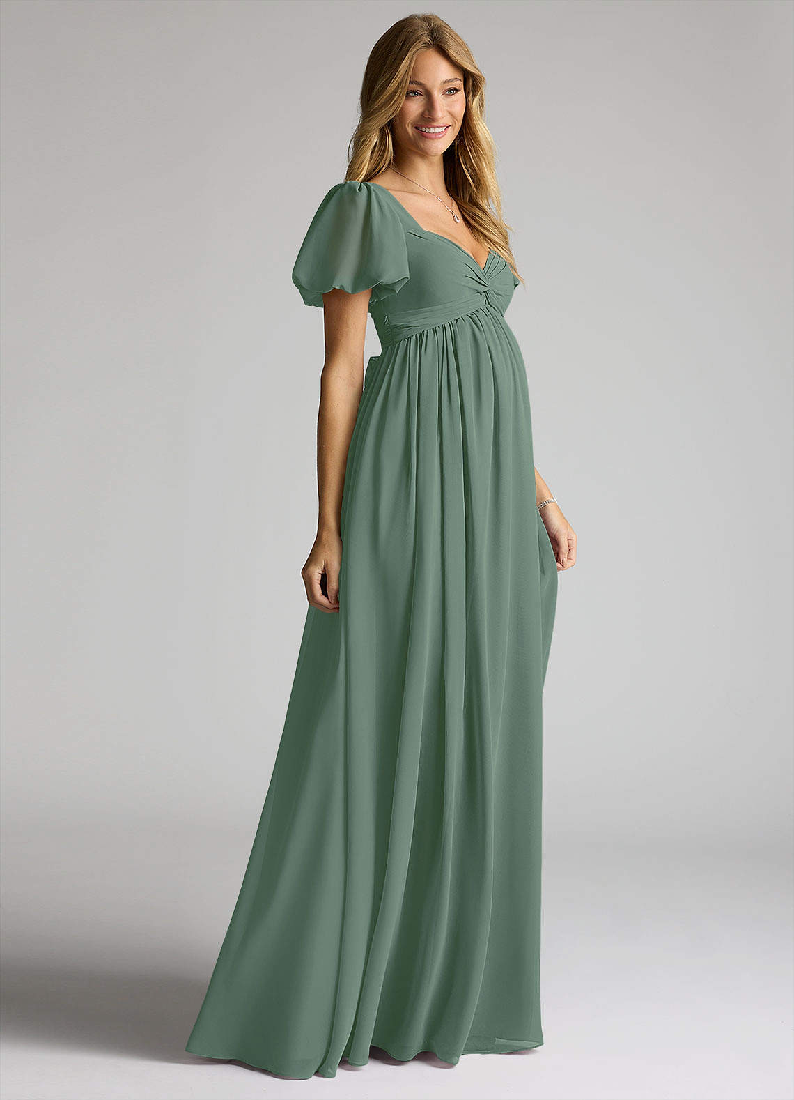 Azazie Madisynn Vestidos de dama de honra para maternidade Vestir Arco Comprimento do chão Chiffon image2