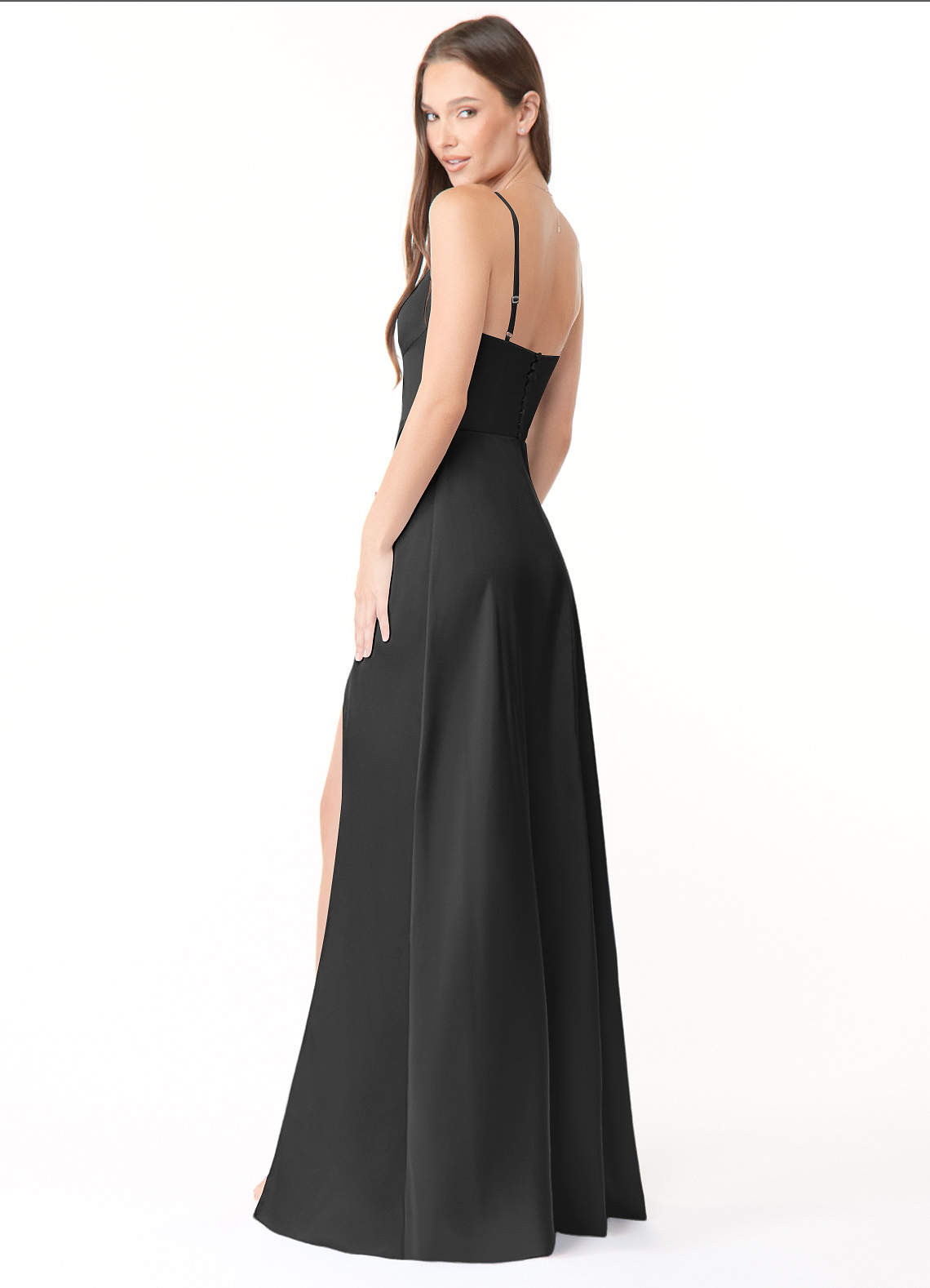 Azazie Halsey Ready to Ship Black Stretch Satin Bridesmaid Dresses