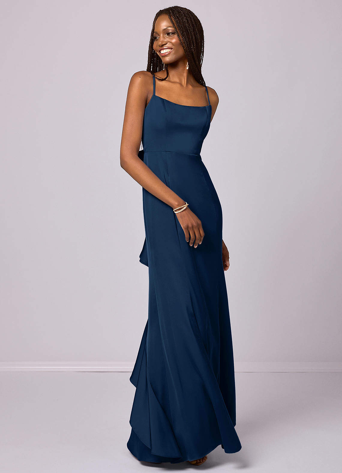 Barbie ♥ Azazie Bridesmaid Dresses Dark Navy Mermaid Bow Stretch Satin Dress image2
