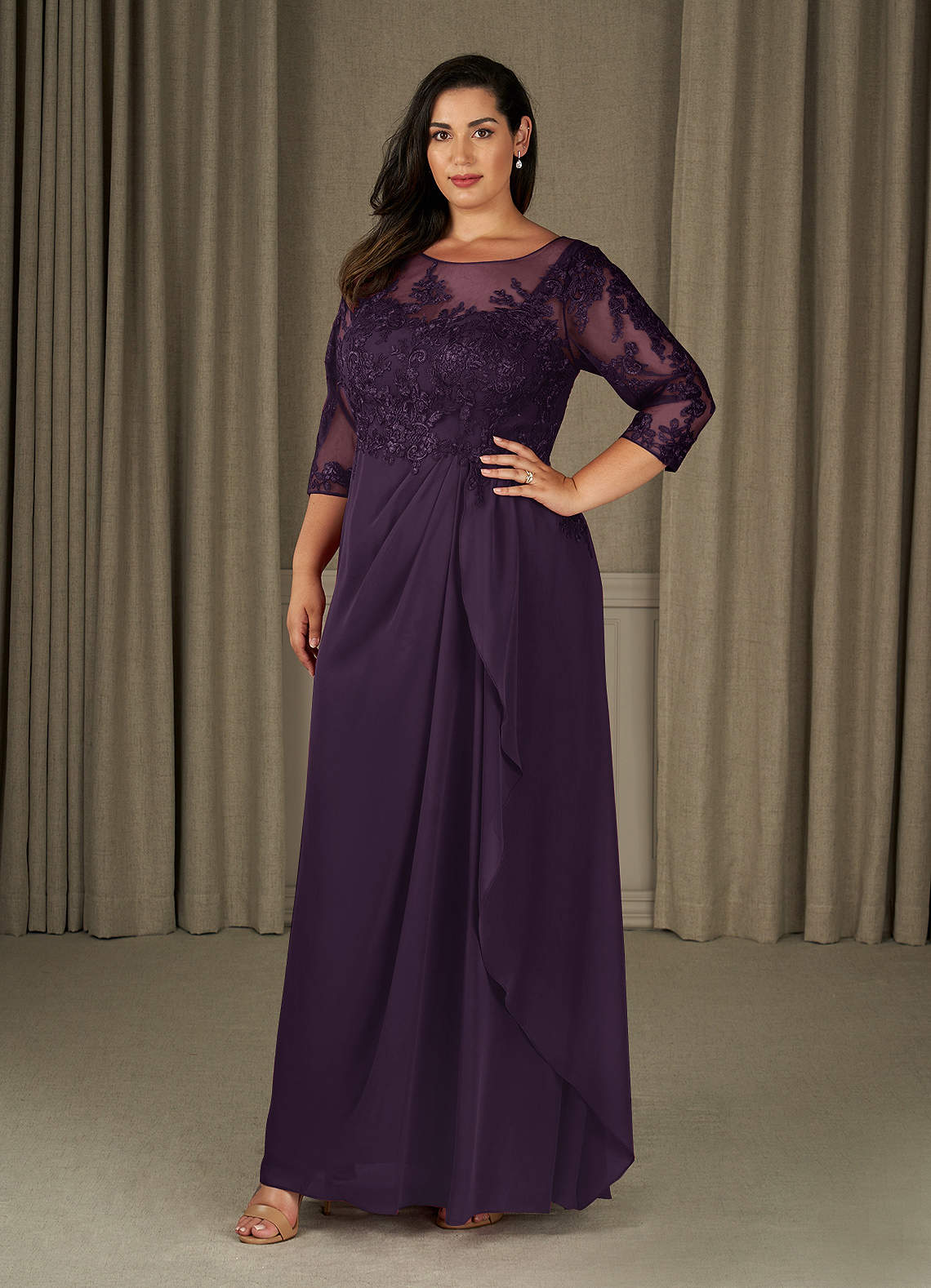Azazie Calanthe Mother of the Bride Dresses Plum A-Line Scoop Chiffon Dress image1