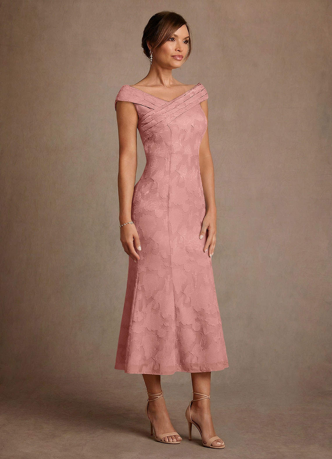 Azazie Keith Mother of the Bride Dresses Rosette Sheath Pleated Floral Burnout Dress image2
