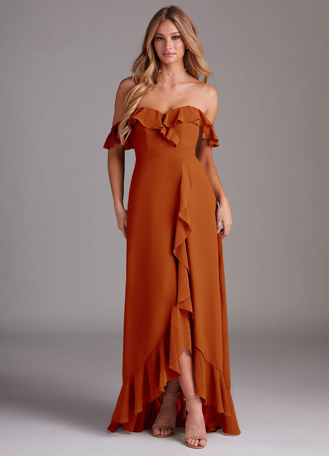 Azazie Lyra Bridesmaid Dresses Paprika A-Line Chiffon Convertible Dress image1