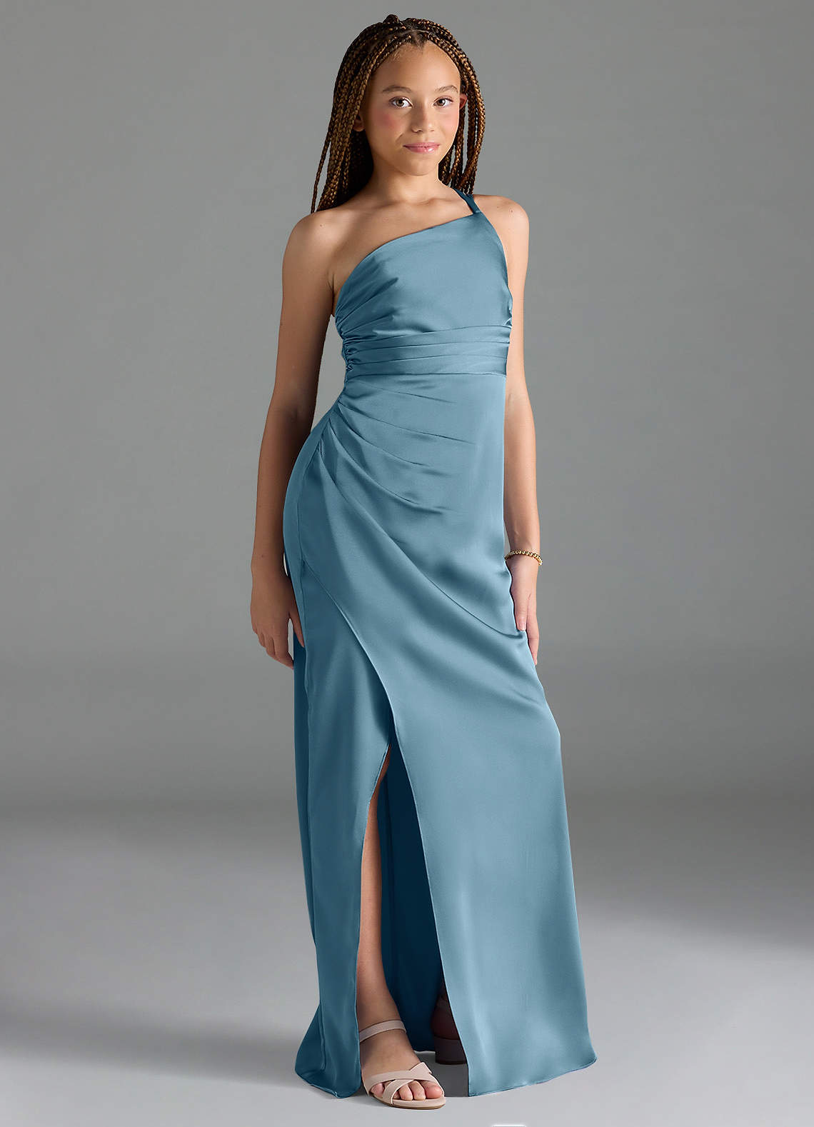 Azazie Eren Junior Vestido Bermudas de Cetim elástico de Bainha com Plissado image3