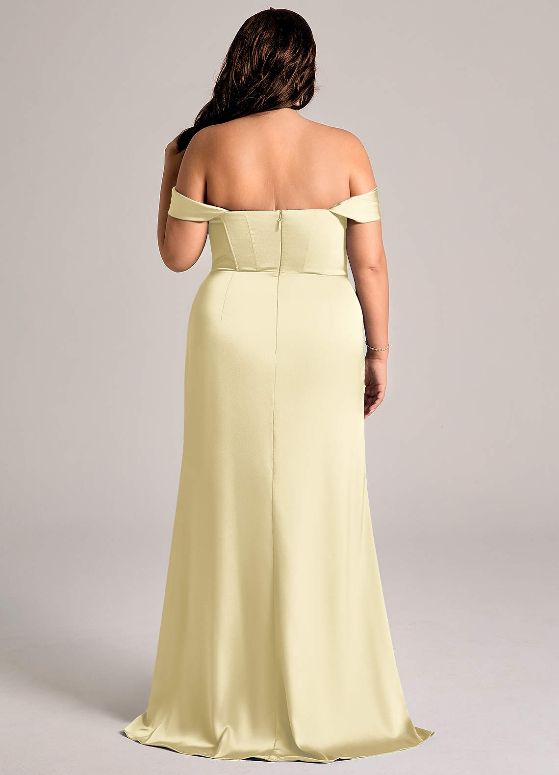 Azazie Johana Brautjungfernkleider Wandelbar Meerjungfrau-Linie Schulterfrei Stretch-Satin Kleid Zitronensorbet image8