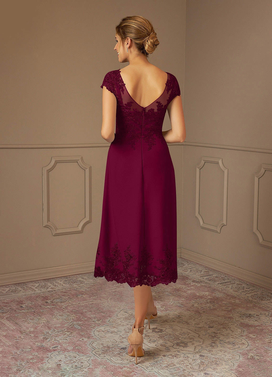 Azazie Terrano Mother of the Bride Dresses Burgundy A-Line Scoop Lace Dress image2