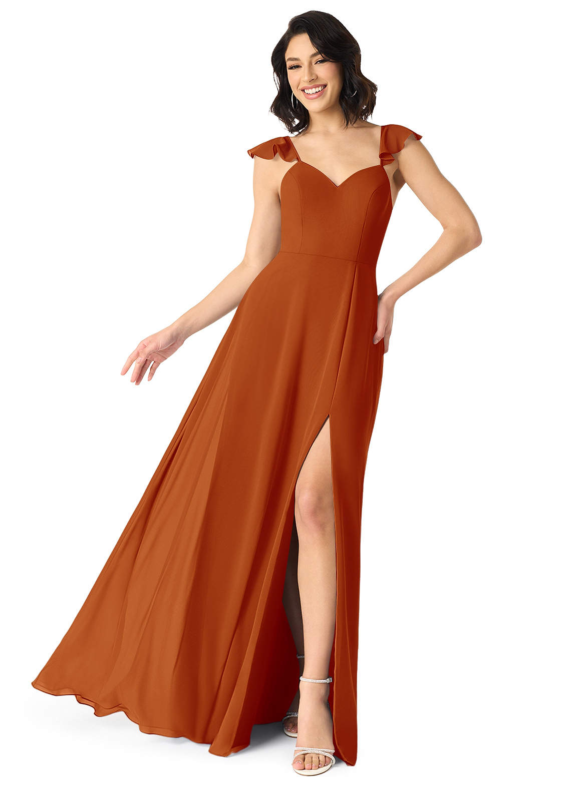 Azazie Everett Bridesmaid Dresses Paprika A-Line V-neck Ruched Chiffon Dress image1