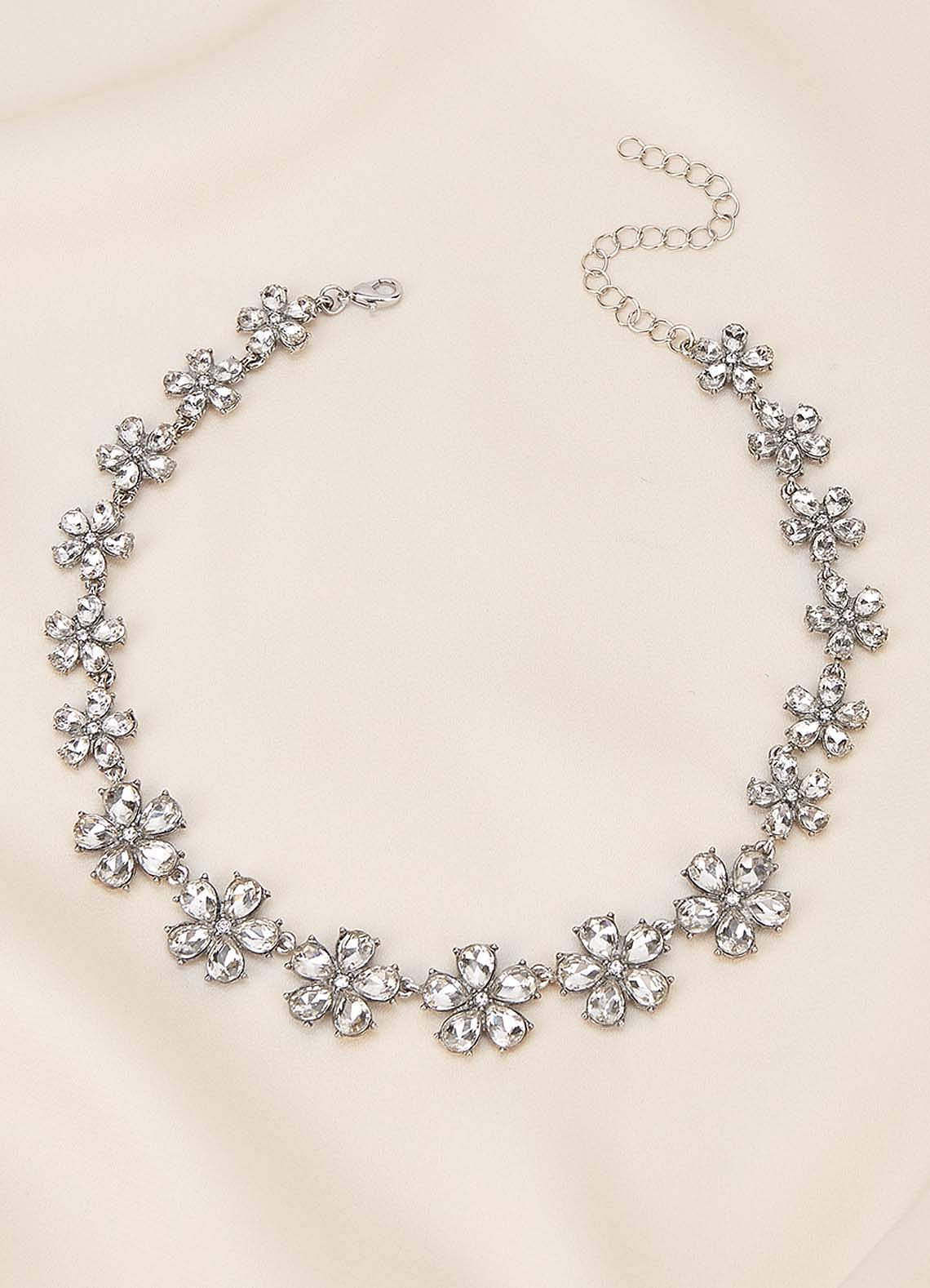 front Crystal Statement Flower Necklace