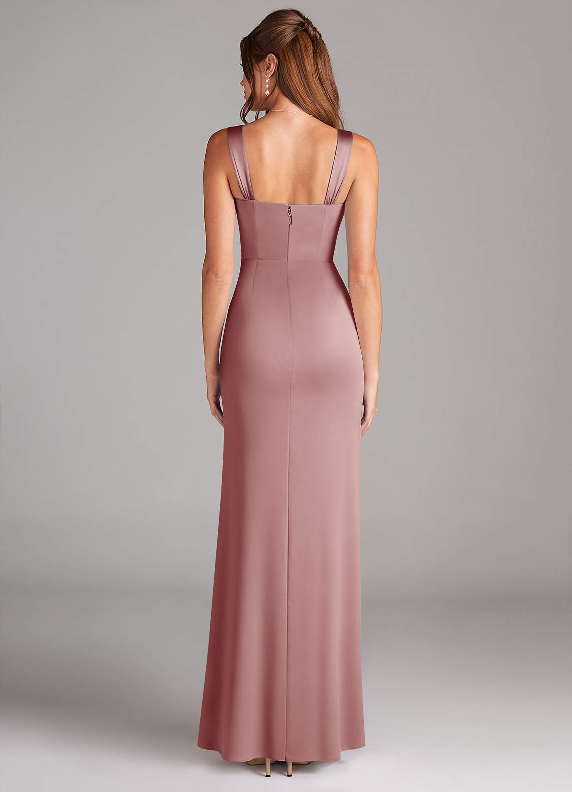 Azazie Denice Bridesmaid Dresses Dusty Rose Sheath Pleated Stretch Satin Dress image1