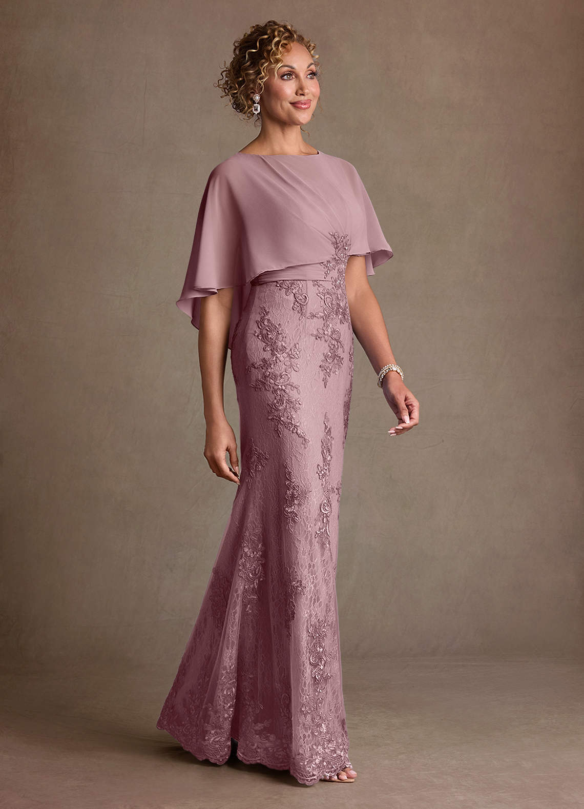 Azazie Amrita Vestidos para mãe da noiva Vestido Rosa Empoeirada de Chiffon de sereia com Renda image1