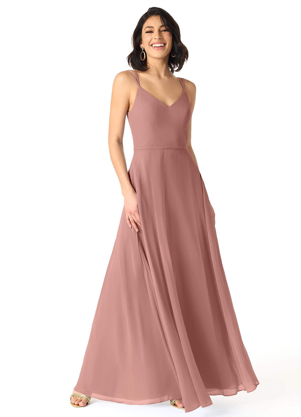 Azazie Janine Abiti da Damigella Abito A-Line in Chiffon con Scollo a V Cedro Rosa image1