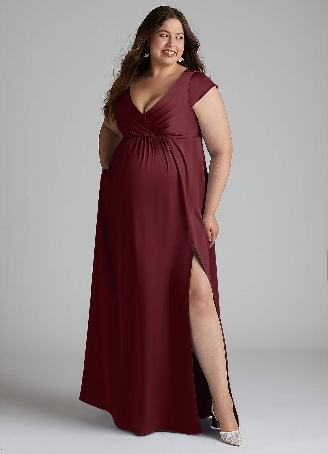 Azazie Allessia vestidos de dama de honor de maternidad Vestido de Corte En A Plisado Hasta el suelo Satén Elástico image9