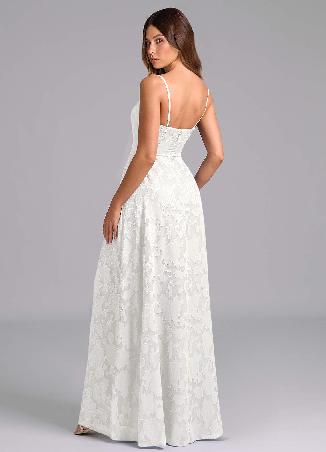 Azazie Wren Bridesmaid Dresses White A-Line Strapless Floral Burnout Dress image3