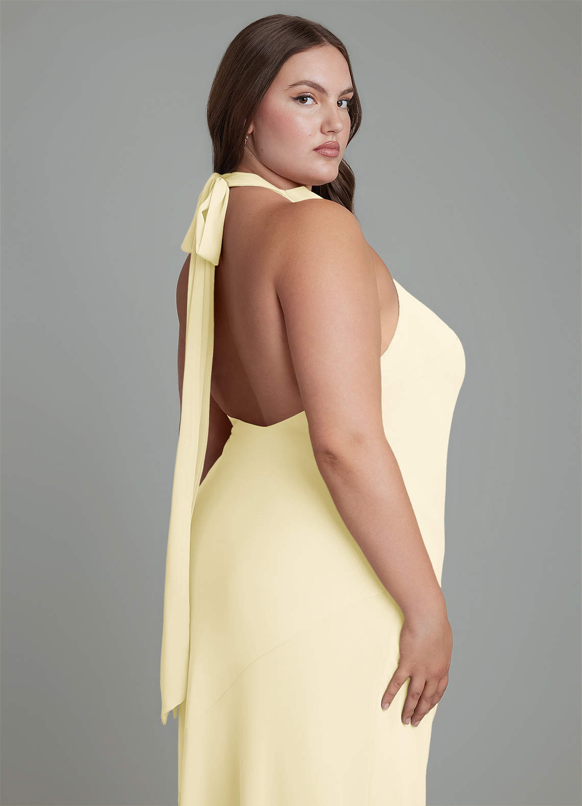 Azazie Velli Bridesmaid Dresses Lemon Sorbet Mermaid High Neck Chiffon Dress image13