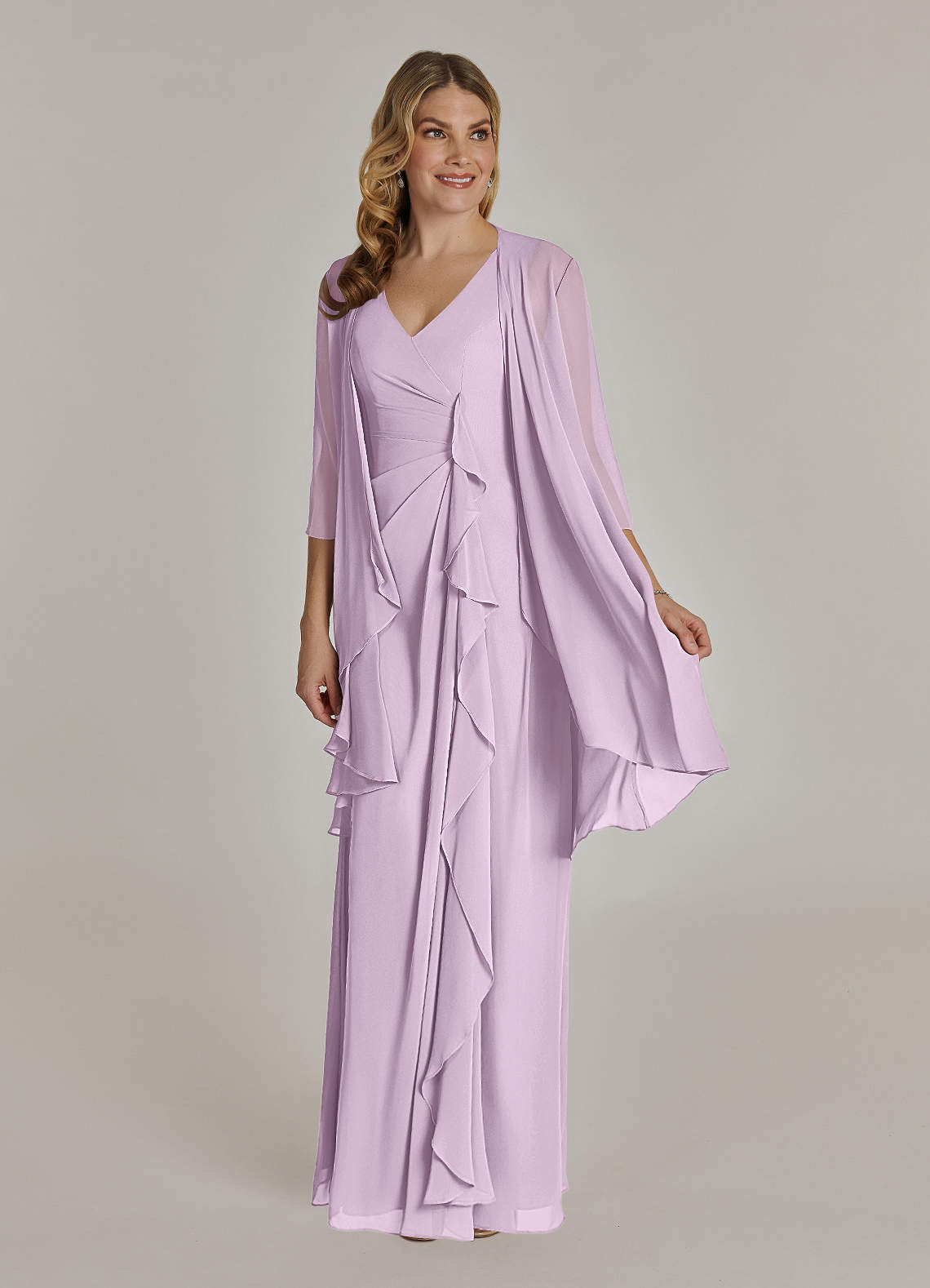 Azazie Manuella Mother of the Bride Dresses Frosted Lilac A-Line V-Neck Pleated Chiffon Dress image1