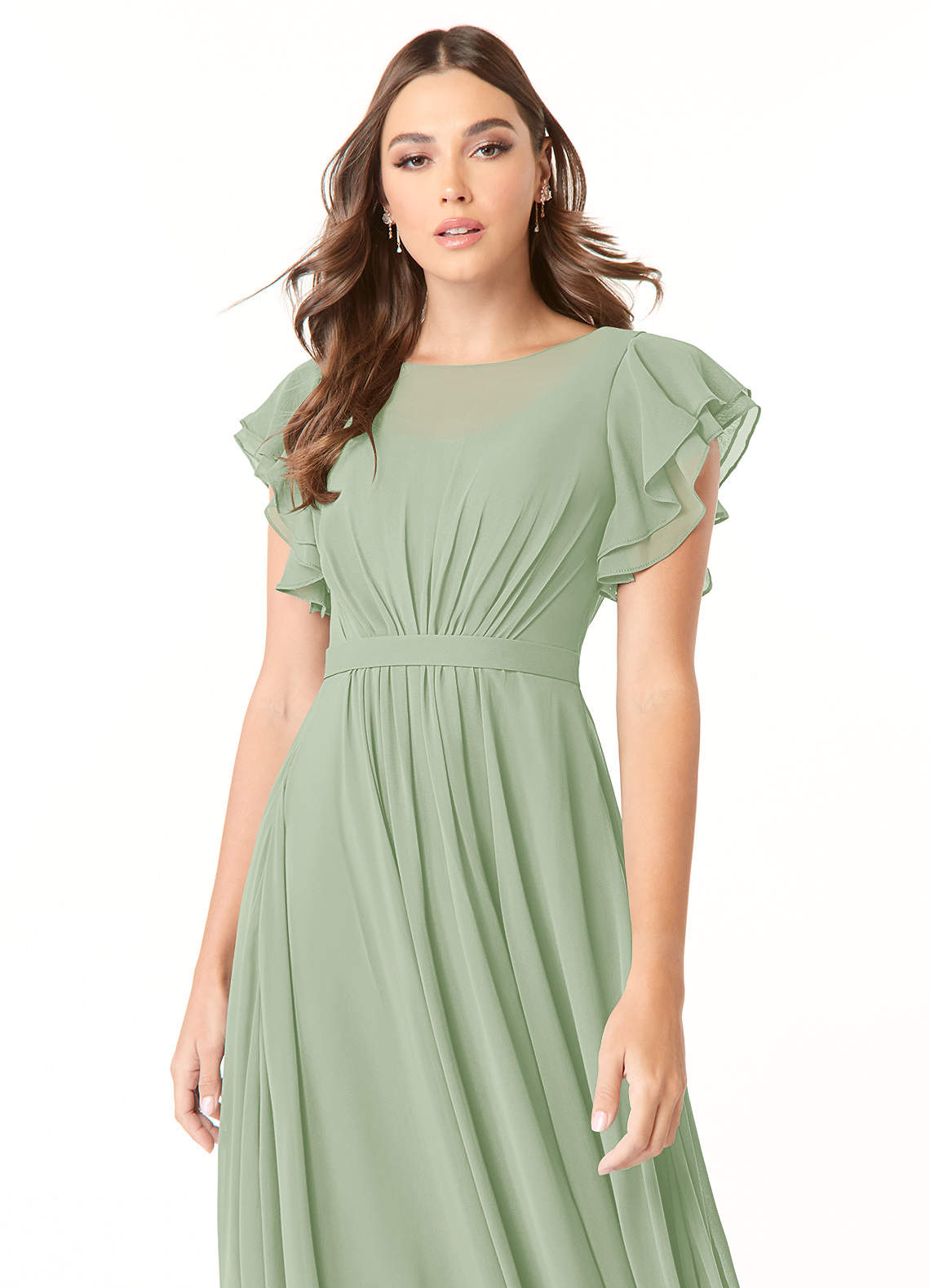 Azazie Daphne Modest Bridesmaid Dresses A-Line Ruffled Chiffon Floor-Length Dress image7