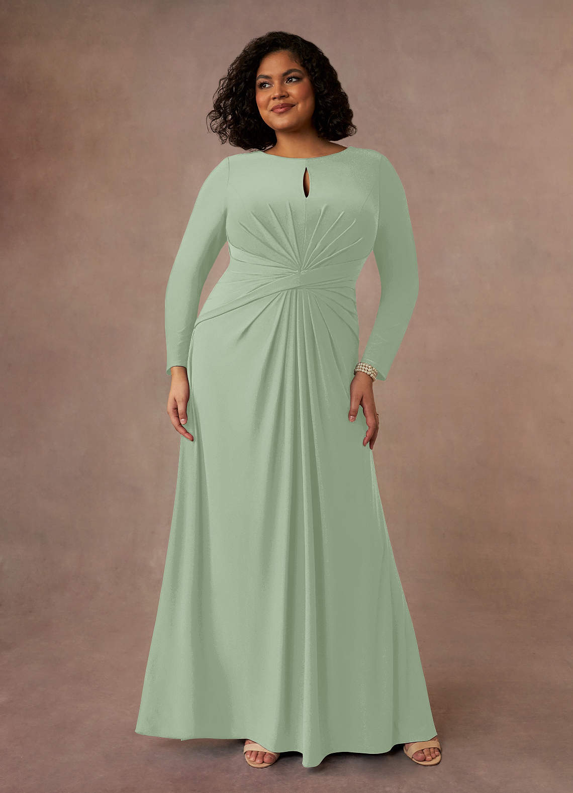Azazie Natalya vestidos de madre de la novia Vestido de Agave de Punto de lujo de Corte En A con Plisado image1