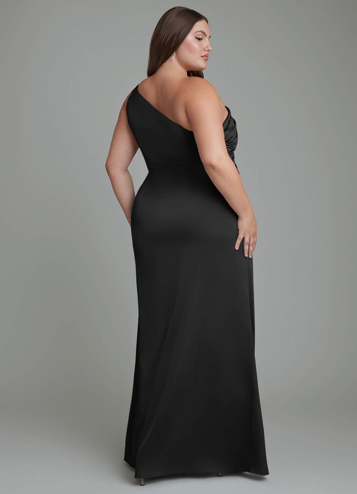 Azazie Akilah Bridesmaid Dresses Black Mermaid One Shoulder Stretch Satin Dress image8