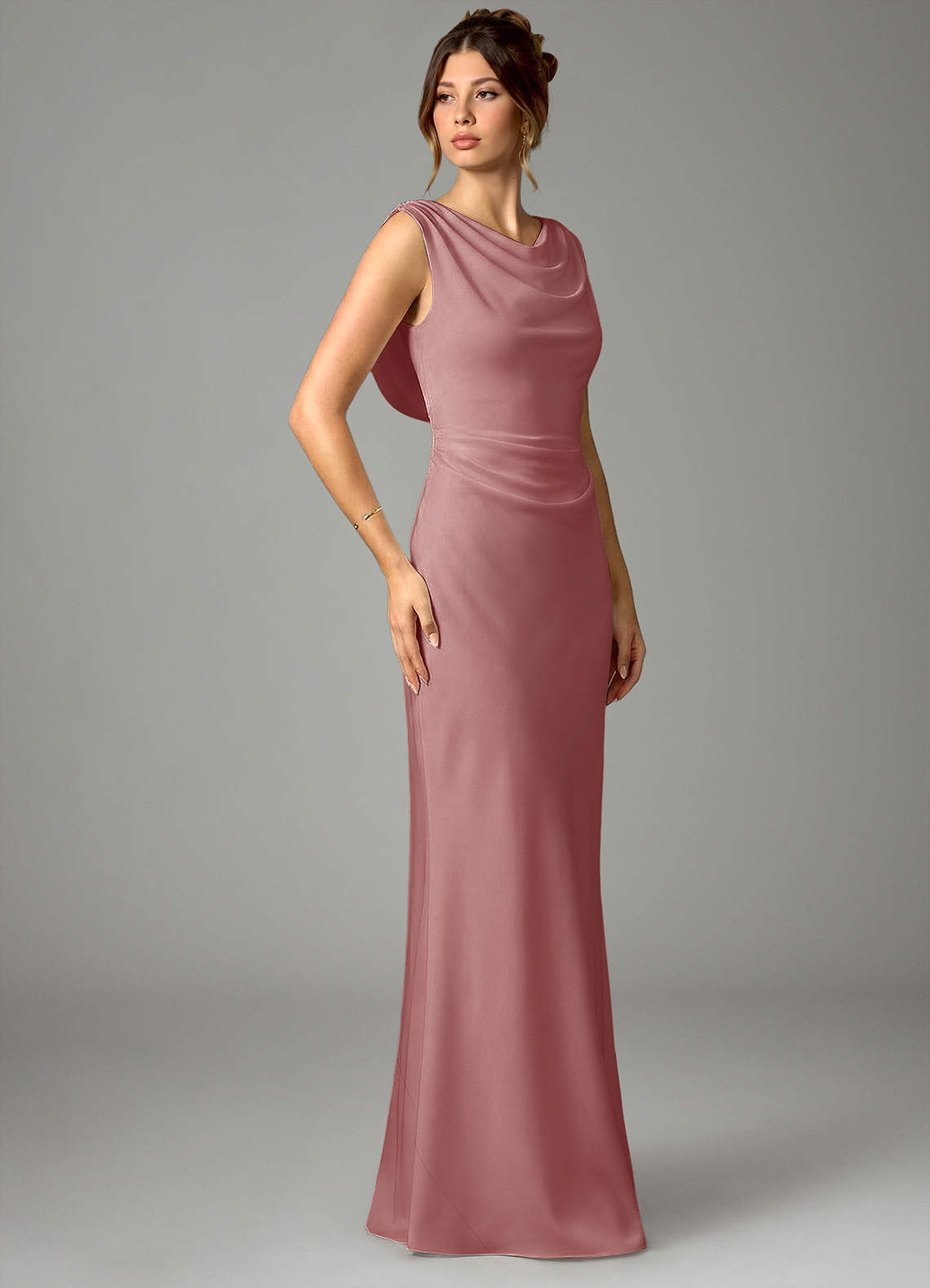 Azazie Kieryn Bridesmaid Dresses Dusty Rose Mermaid Pleated Stretch Satin Dress image2