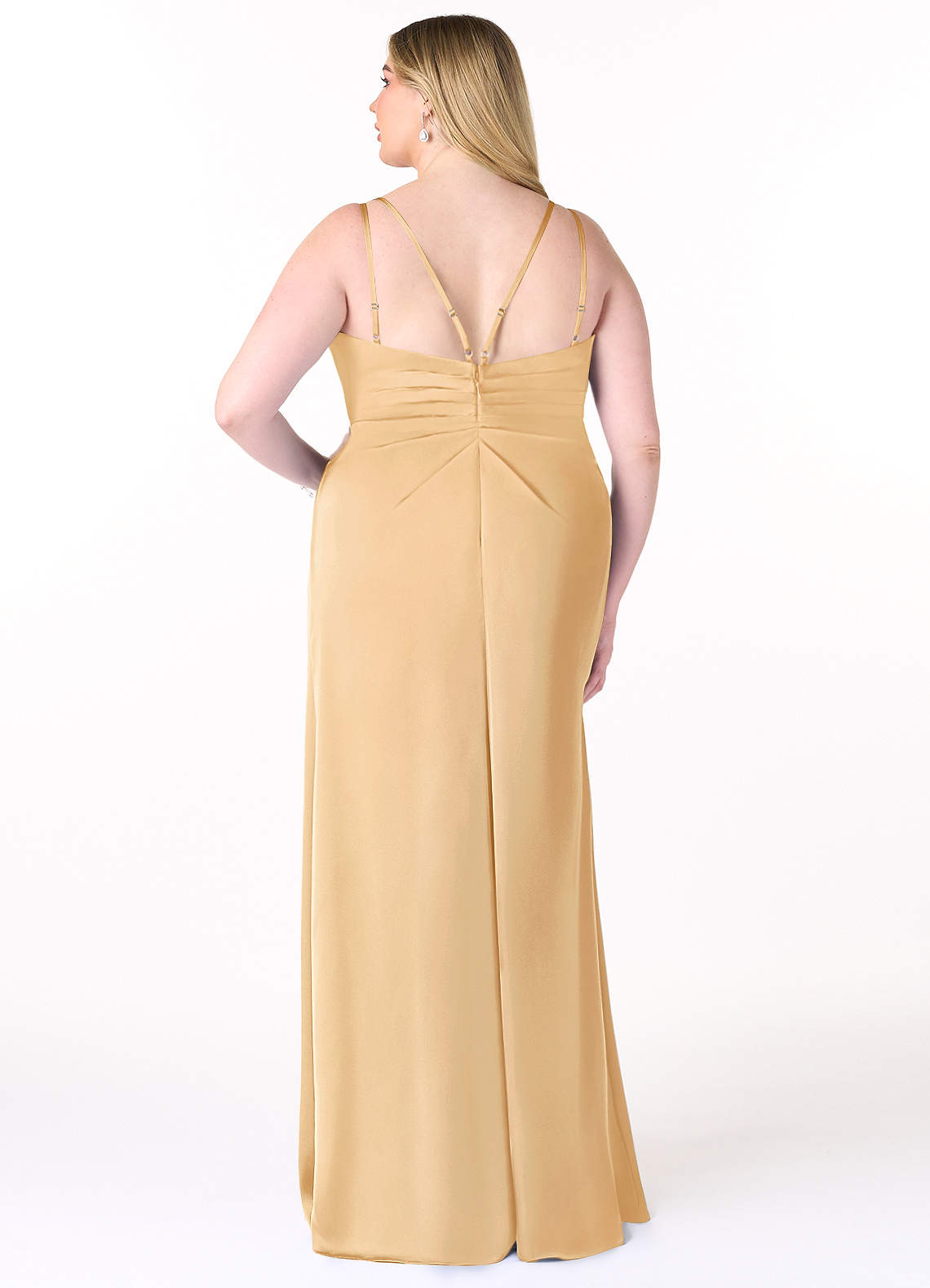 Azazie A-Line V-Neck Floor-Length Stretch Satin Bridesmaid Dresses - Gold