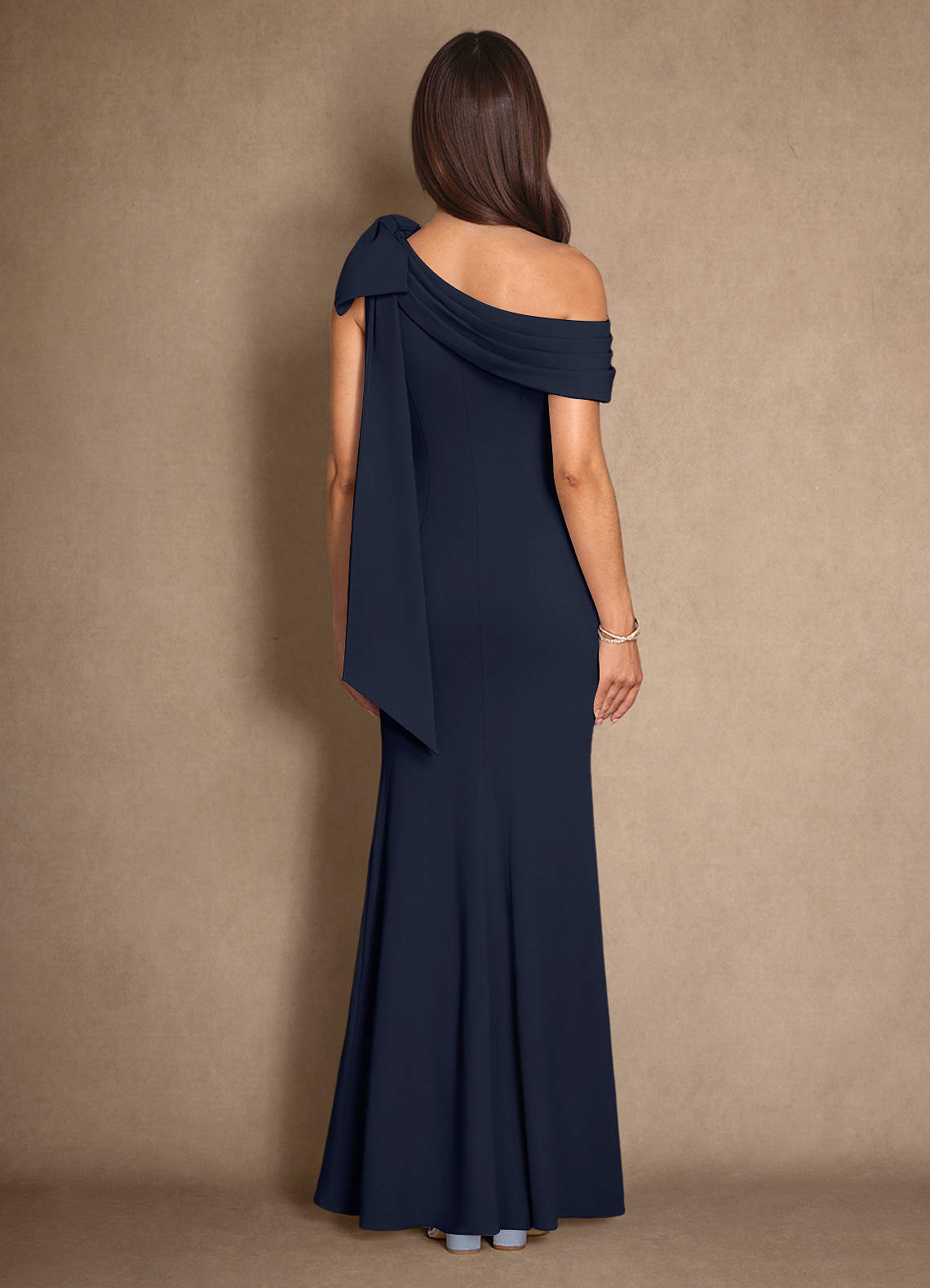 Azazie Myers Mother of the Bride Dresses Dark Navy Mermaid Pleated Stretch Crepe Dress image1