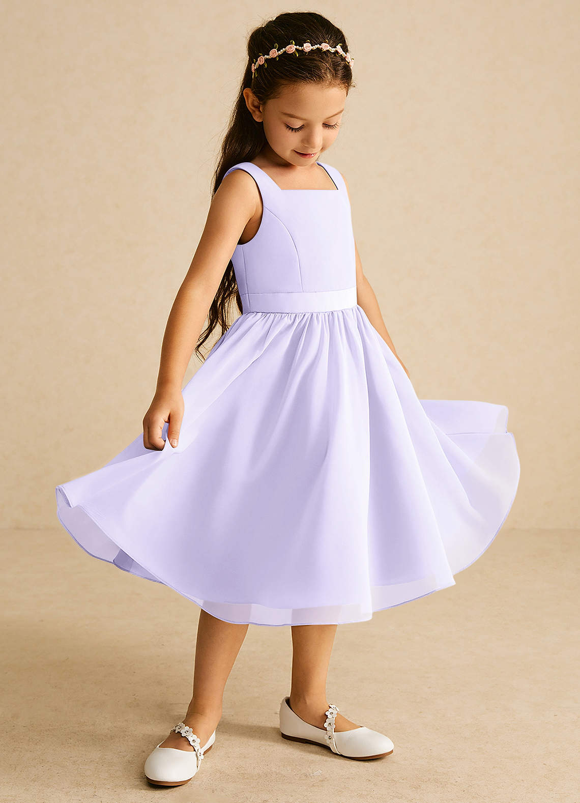 Azazie Ari vestidos de niña de las flores Vestido de Lila de Gasa de Corte En A con Sin mangas image1