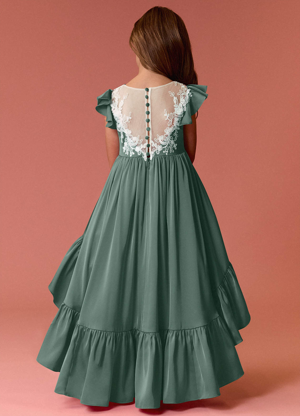 Barbie ♥ Azazie Flower Girl Dresses High Low Lace and Stretch Satin A-line Dress image5