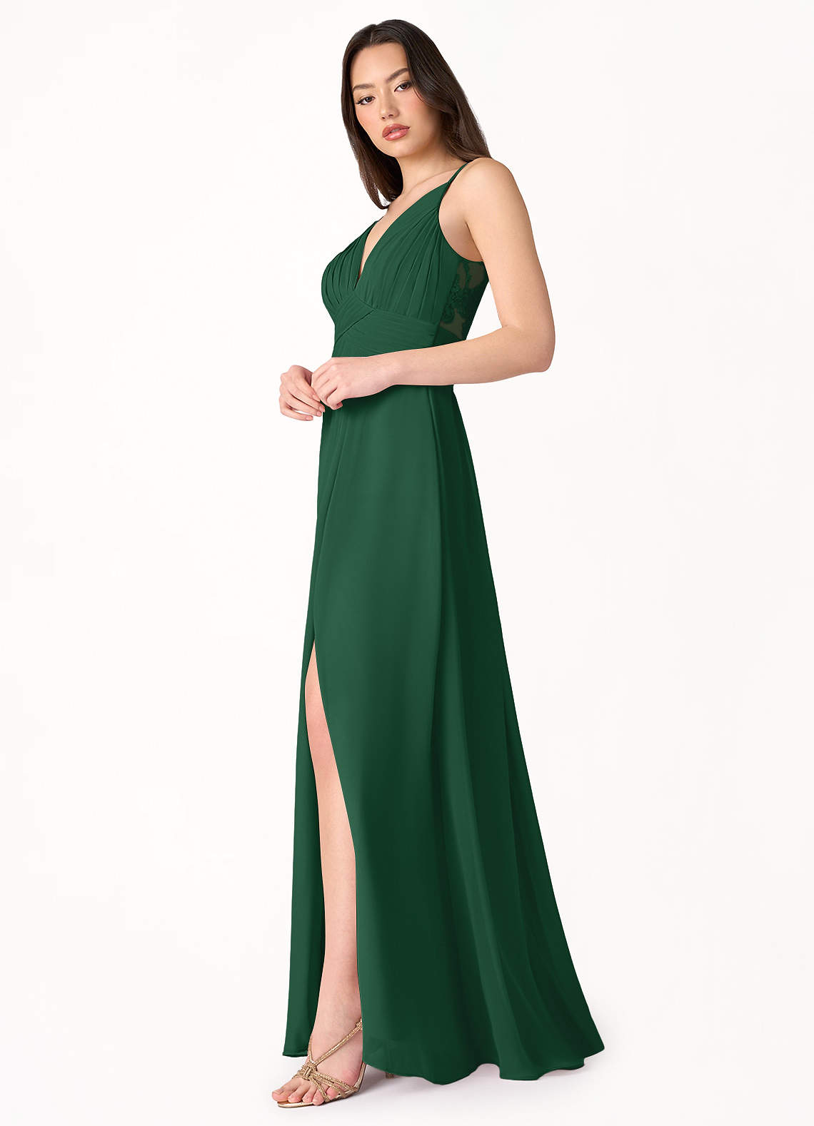 Azazie Spring Summer Floor Length Maxi Dresses Formal Semi Formal Wedding Guest Dresses Sleeveless V Neck Emerald Green