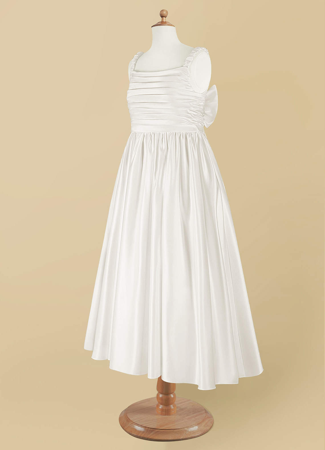 Azazie Cutie Pie Flower Girl Dresses Ivory A-Line Pleated Matte Satin Dress image8