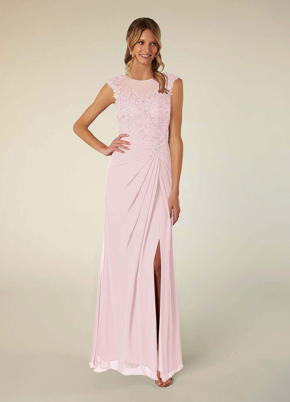 Azazie Libby Kleider für die Brautmutter A-Linie Schaufel Pailletten Chiffon Kleid Zartrosa image1