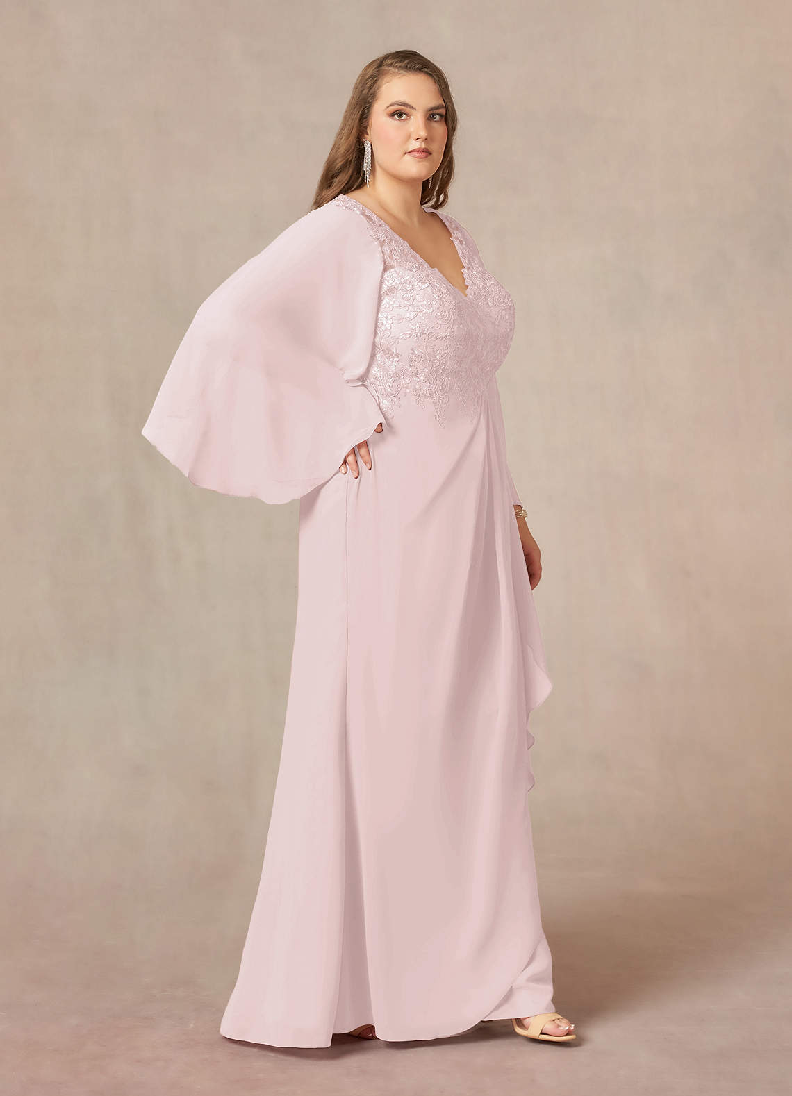 Azazie Perry Mother of the Bride Dresses Mermaid V-Neck Lace Chiffon Floor-Length Dress image1