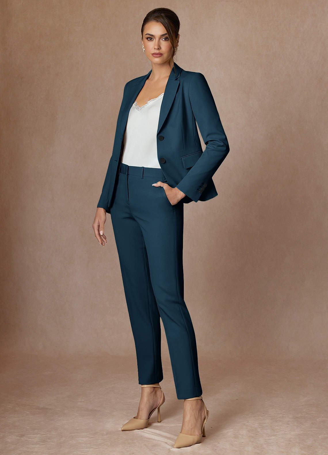 front Whitney Dark Navy Structured Stretch Blazer