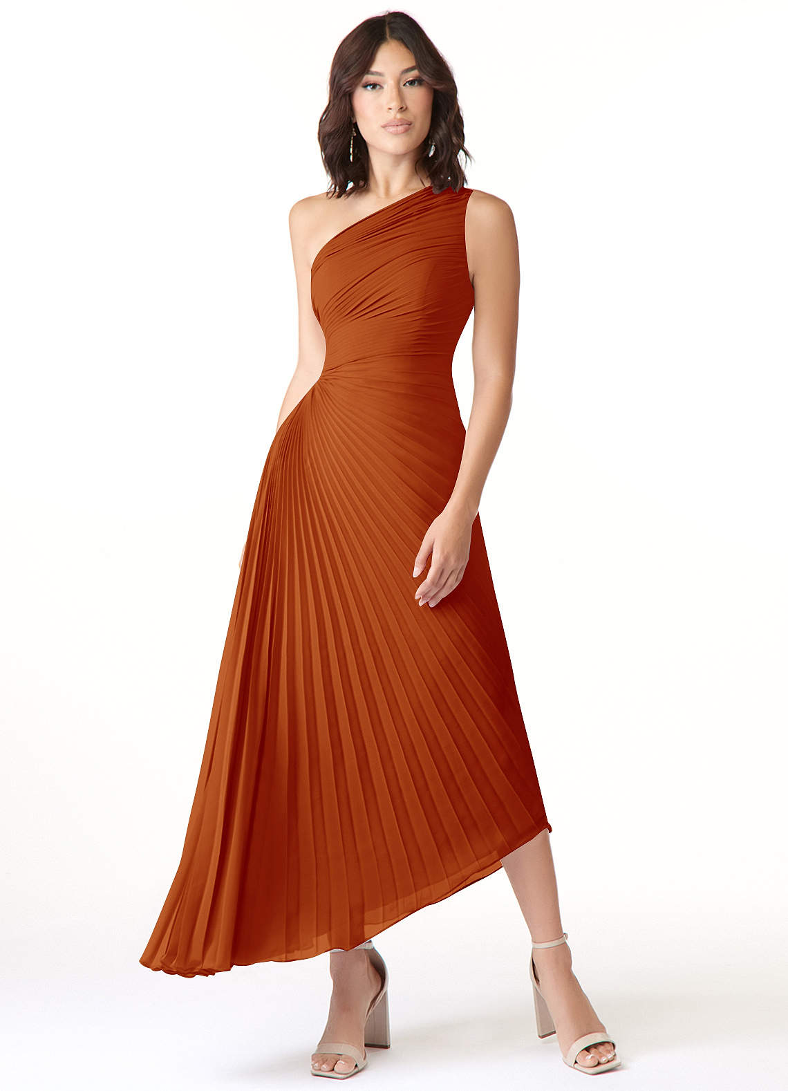 Azazie Kirra Bridesmaid Dresses Paprika A-Line One Shoulder Chiffon Dress image1
