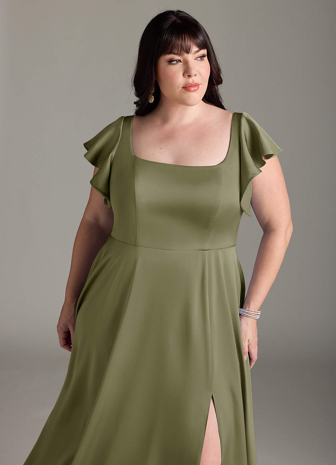 Azazie Bondi Vestidos de madrinha de casamento Vestido Pistache de Cetim elástico de Linha A com Arco image10