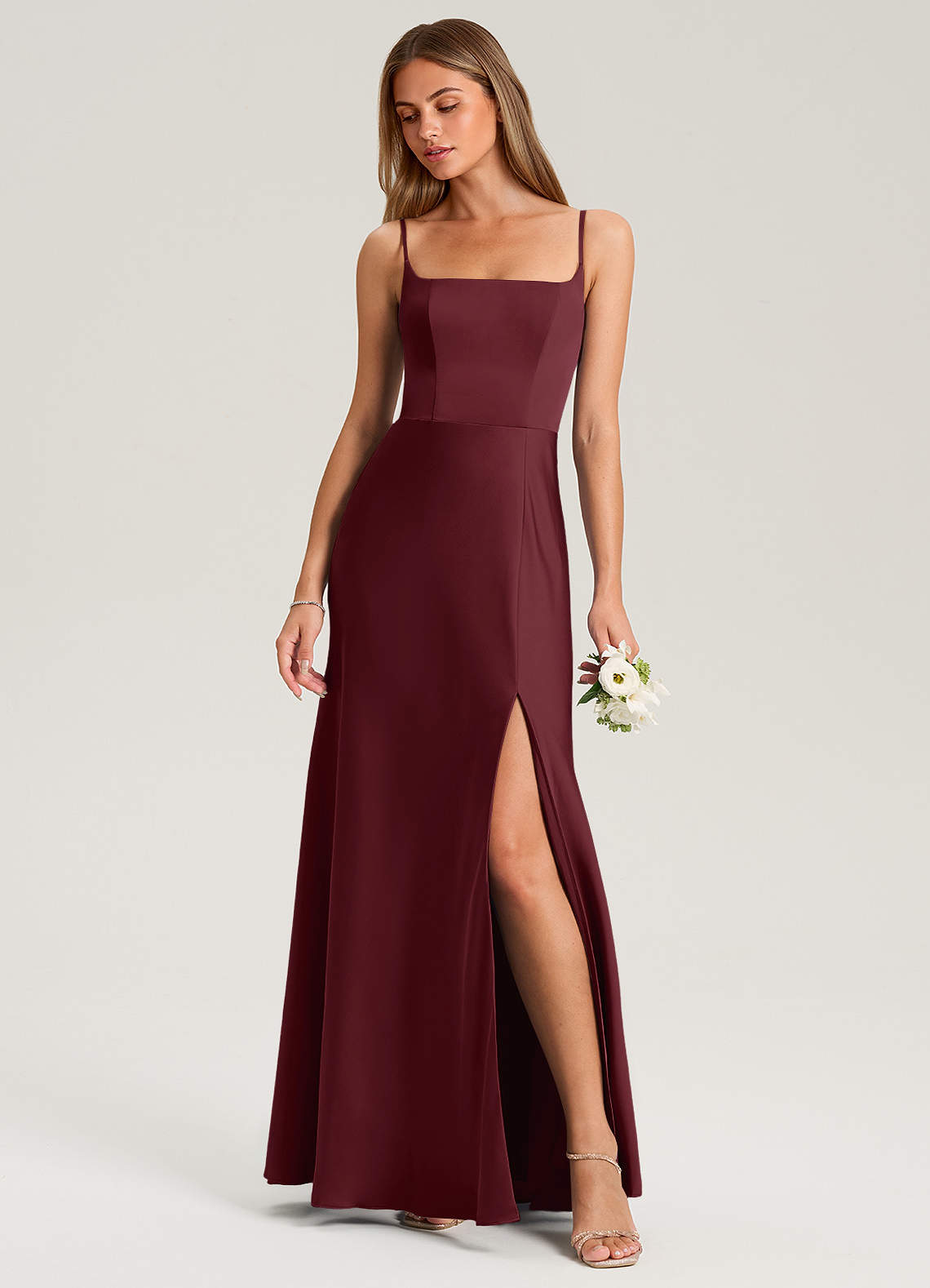 Azazie Lidia Brautjungfernkleider Meerjungfrau-Linie Seitliche Cut-Outs Stretch-Satin Kleid Cabernetrot image1