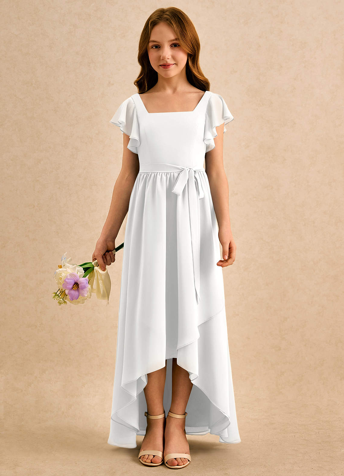 Azazie Milly Girls Formal Flower Girl Klänningar Klä A-Line i Chiffong Plisserad image2