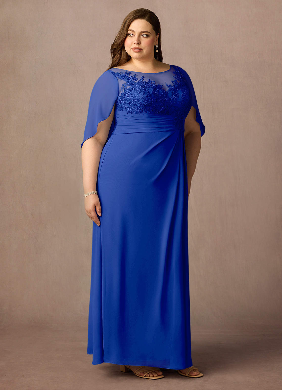 Azazie Hera Mother of the Bride Dresses Royal Blue A-Line Lace Capelet Chiffon Dress image9