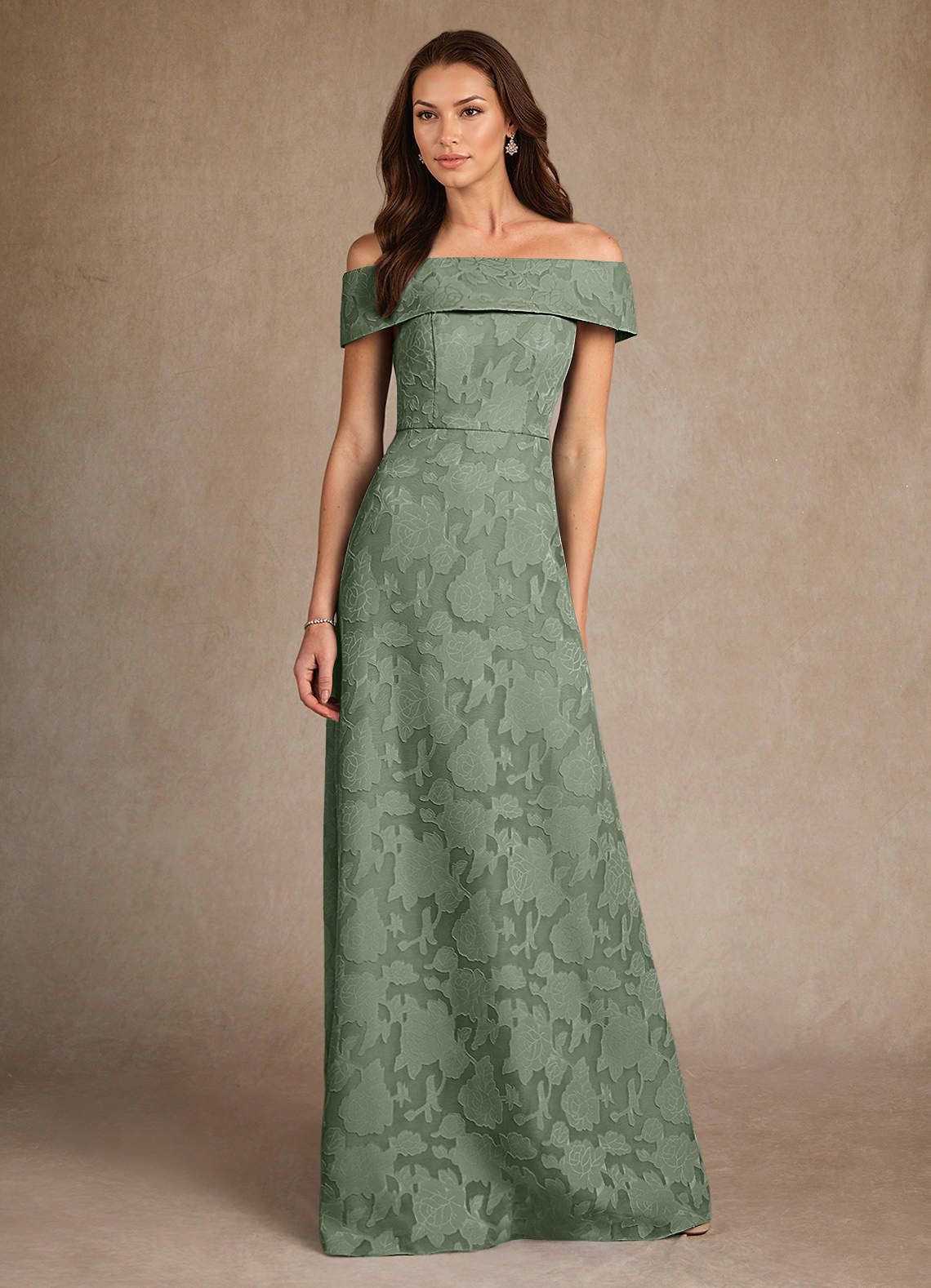 Azazie Medford Mother of the Bride Dresses Matcha A-Line Off the Shoulder Floral Burnout Dress image3