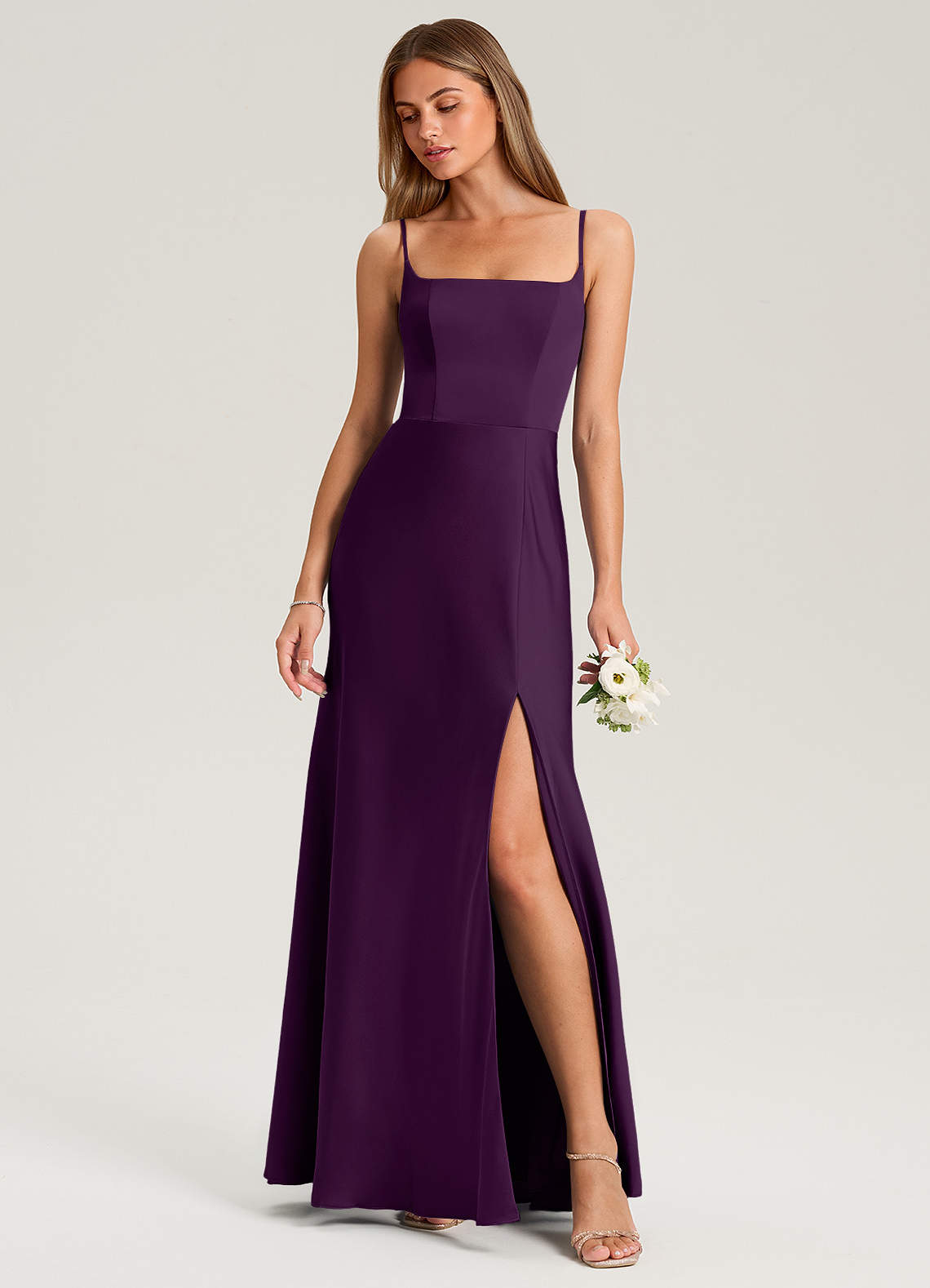 Azazie Lidia Bridesmaid Dresses Grape Mermaid Side Slit Stretch Satin Dress image1