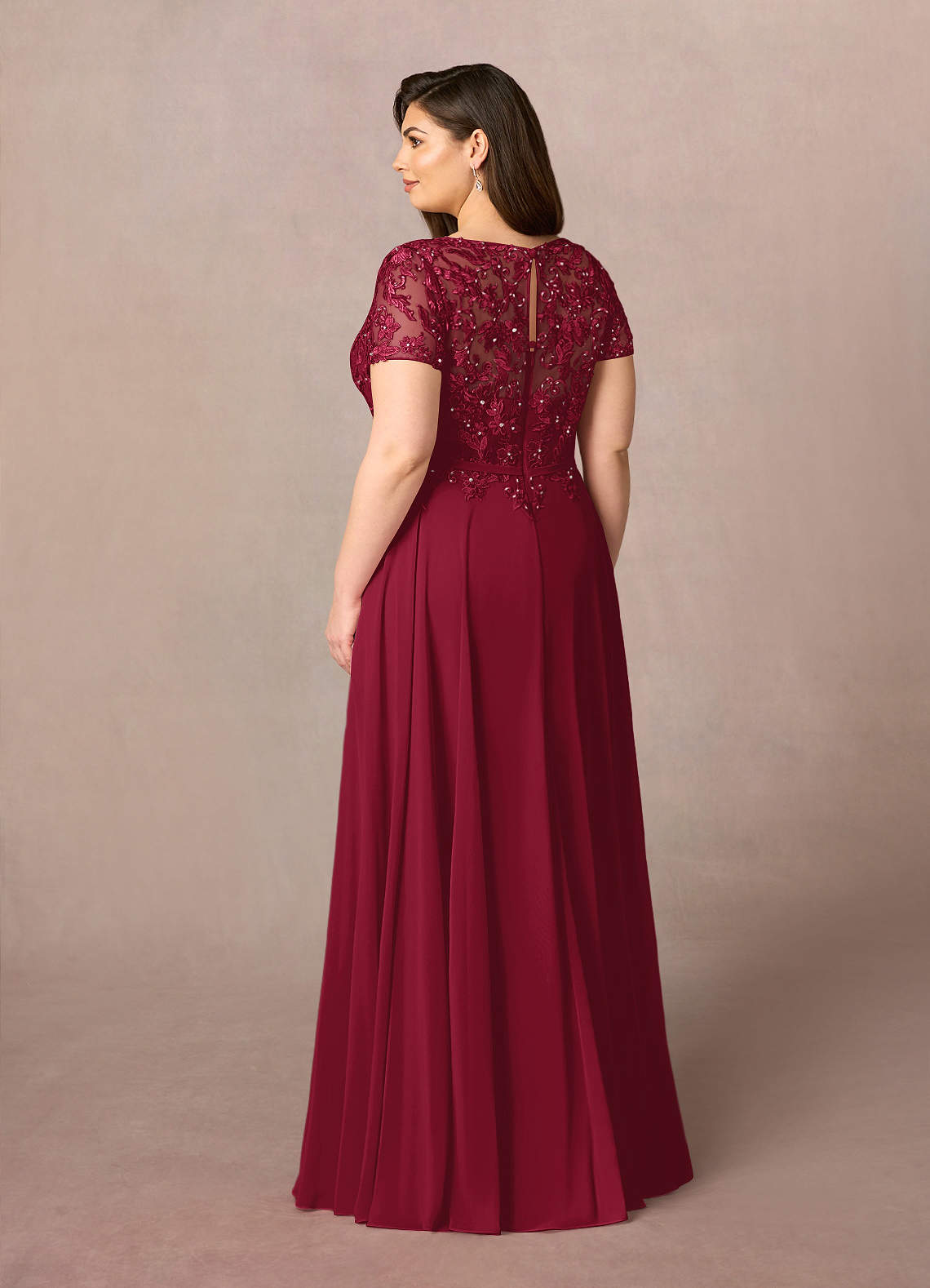 Azazie Adina Mother of the Bride Dresses Burgundy A-Line Boatneck Sequins Chiffon Dress image8