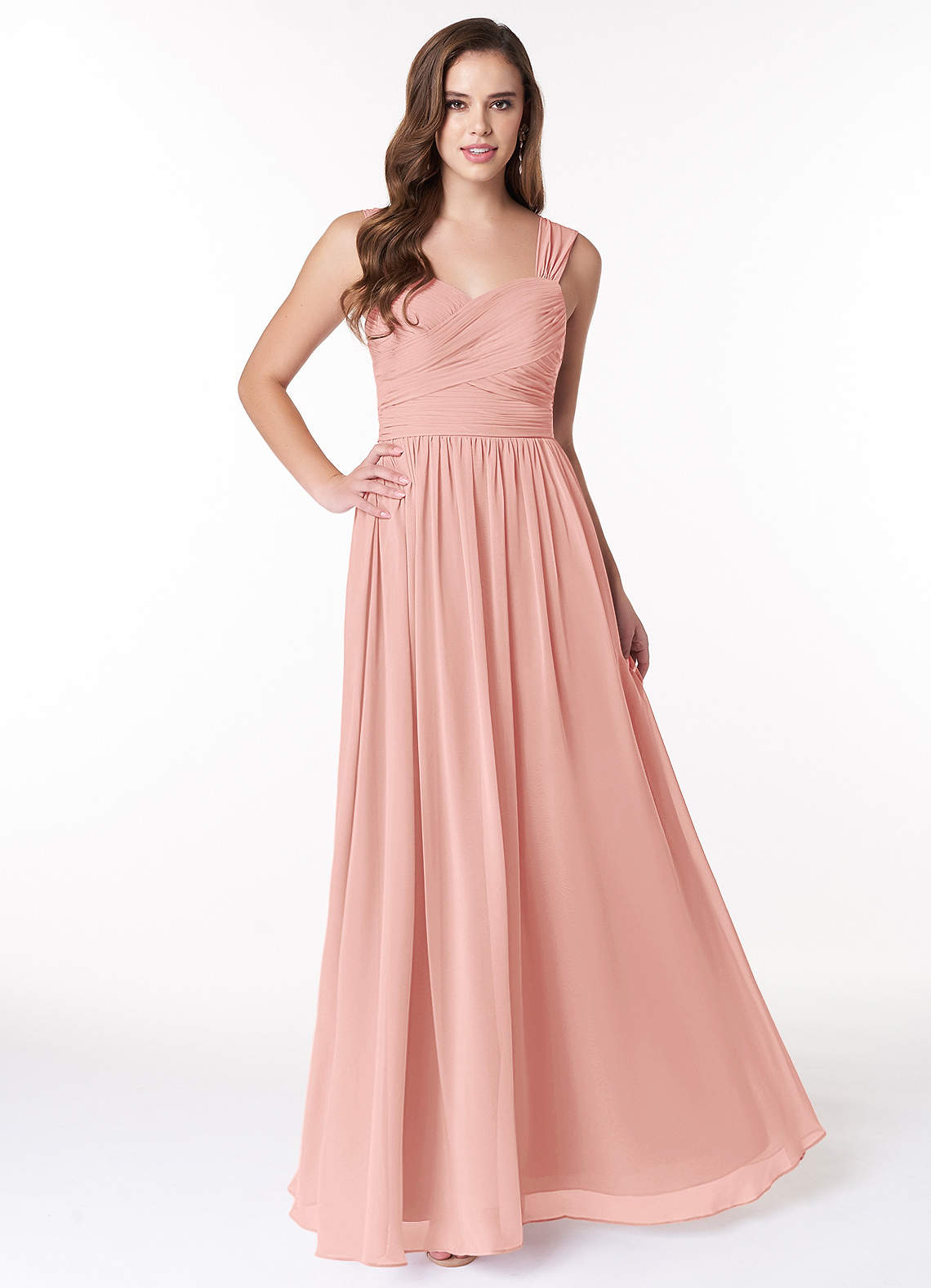 Azazie Zapheira Bridesmaid Dresses Rosette A-Line Ruched Chiffon Dress image1