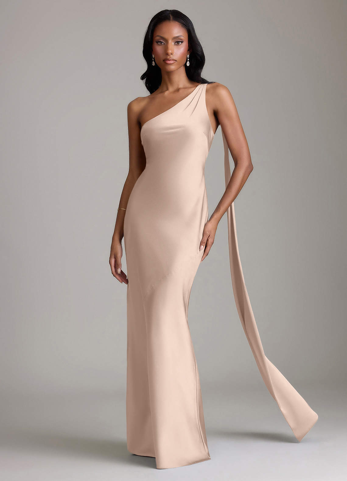 english rose satin bridesmaid dresses Azazie Juniper clover Saint + Sofia | Length:R The light green tone