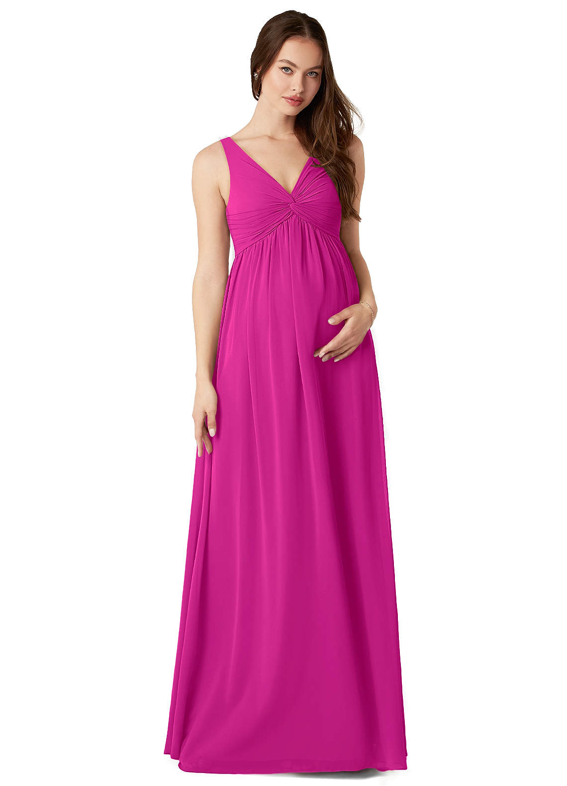 Azazie Yetta Abiti da damigella d'onore premaman Abito A-Line Arricciato con Scollo a V Chiffon Floor-Length image1