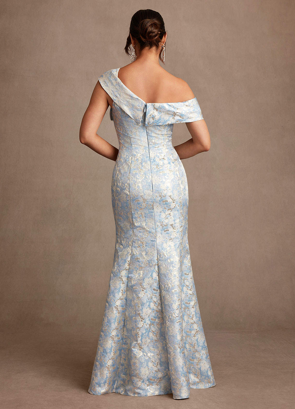 Azazie Zephyra vestidos de madre de la novia Vestido de Azul Polvoriento de Jacquard de Corte Sirena con Vestidos sin tirantes image1