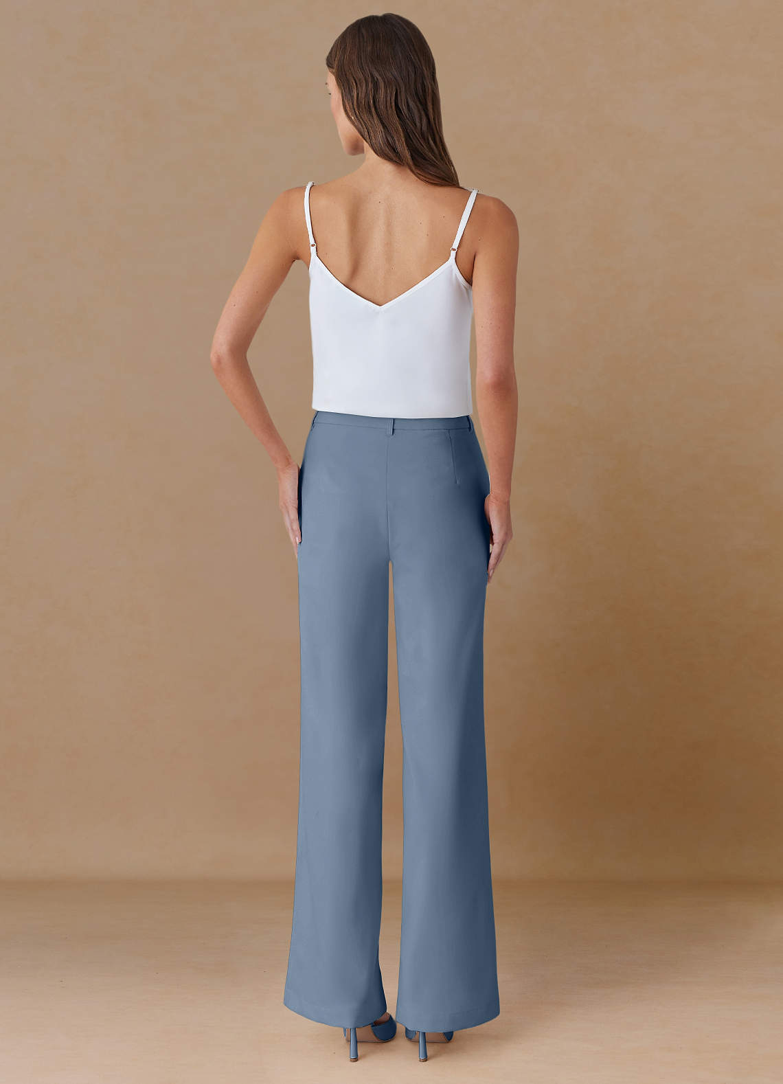 front Marina Bleu Poussiéreux Pantalon droit en tissu raffiné