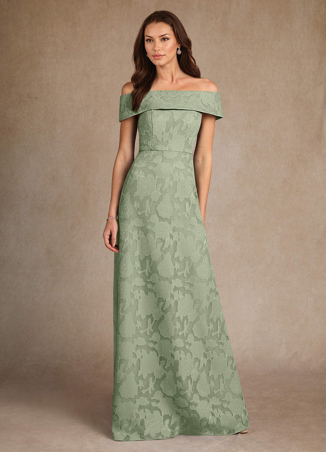 Azazie Medford Mother of the Bride Dresses Dusty Sage A-Line Off the Shoulder Floral Burnout Dress image3