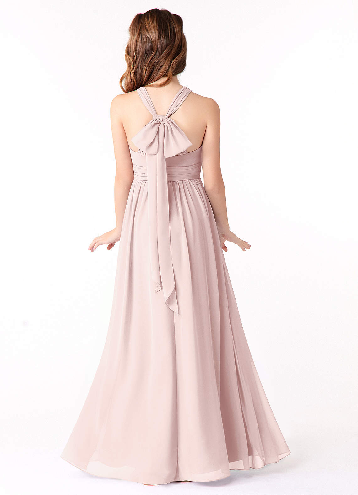 Azazie Jaylah Junior Blushing Pink A-Line Ruched Chiffon Dress image1