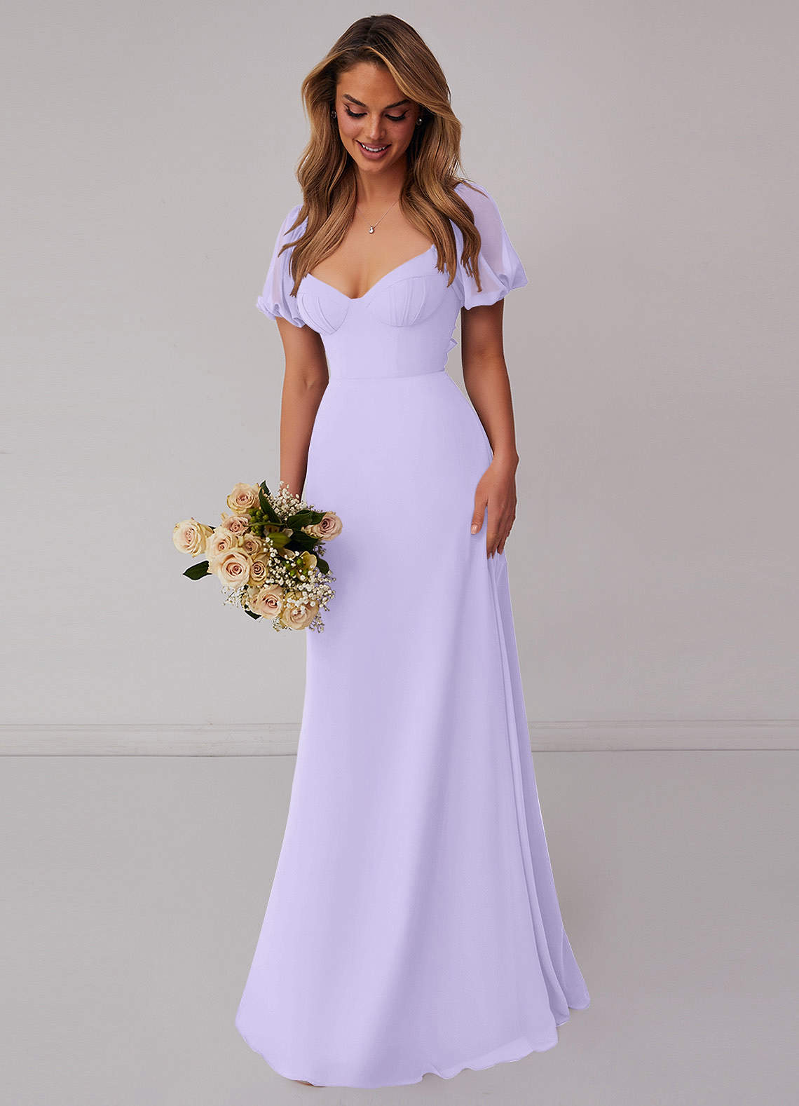 Barbie ♥ Azazie Bridesmaid Dresses Chiffon A-line Dress with Puff Sleeves image5