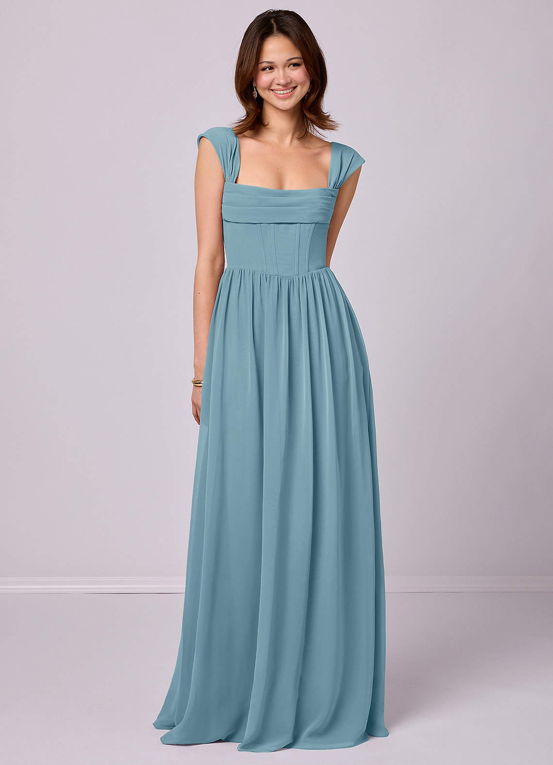 Barbie ♥ Azazie Bridesmaid Dresses Moody Blue A-Line Corset Chiffon Dress image1
